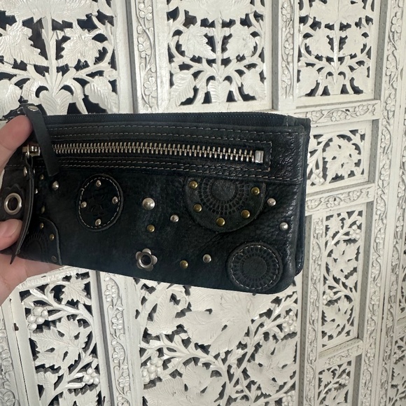 Vintage Fossil Dark Gray Leather Studded Multi Compartment Wallet - Picture 2 of 9